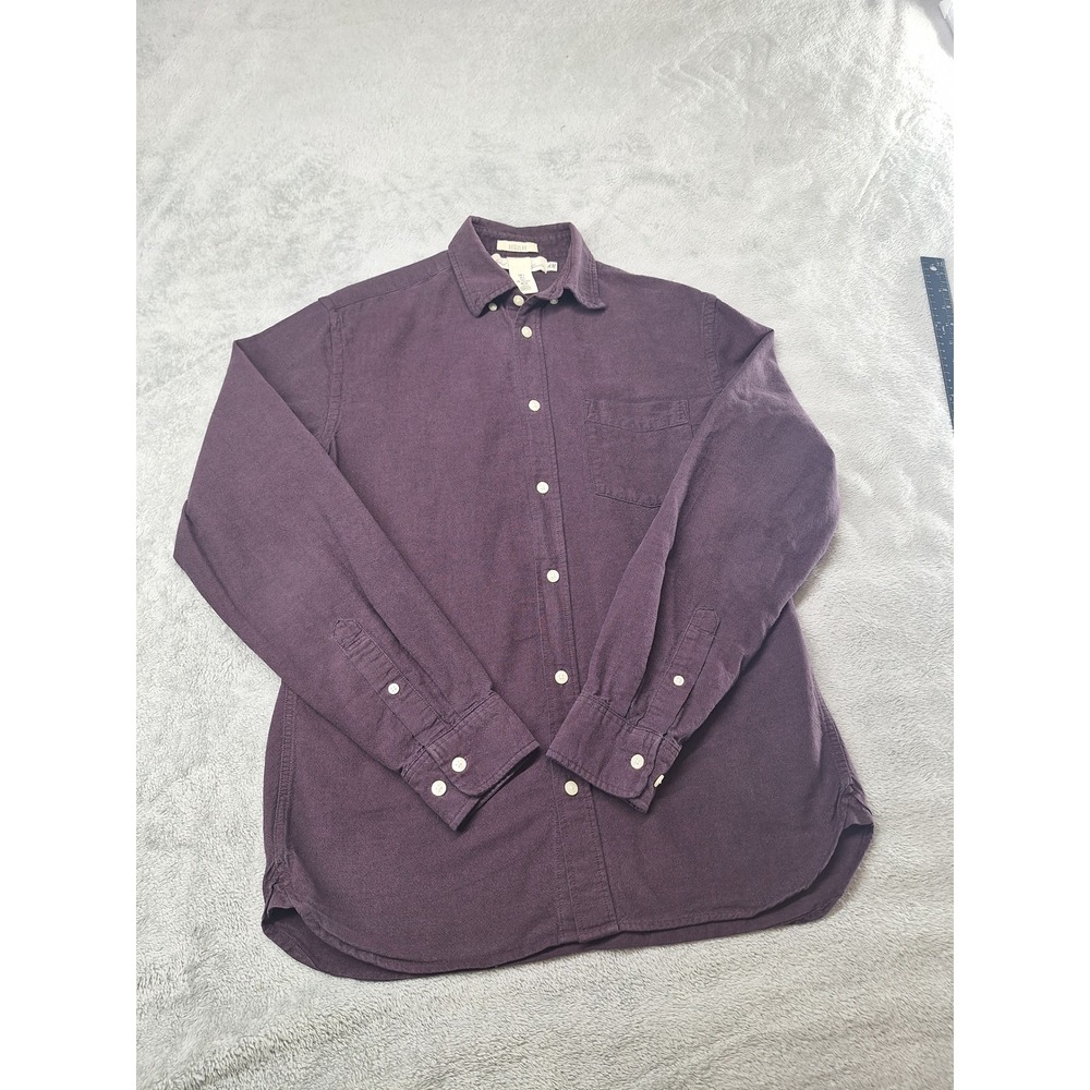 HM Mens Regular Fit Button Down Shirt Plum Purple Long Sleeve Cotton Twill Small